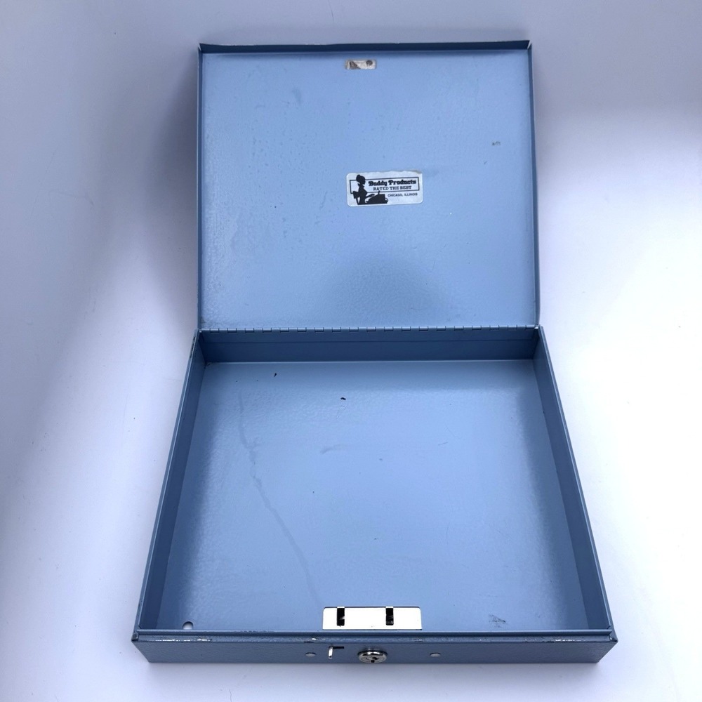 Vintage Buddy Products Metal Cash Box No Key Blue 9 7/8" x 8 3/8" x 2"